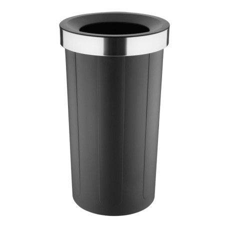 Poubelle ronde noire en polypropylène Bolero avec couvercle ouvert 60L