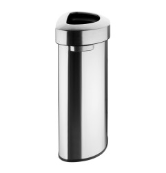 Poubelle en D en acier brossé Bolero avec couvercle ouvert 86L