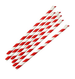 Pailles cuillères en papier Fiesta Compostable rouge et blanc 210x8mm (lot de 250)