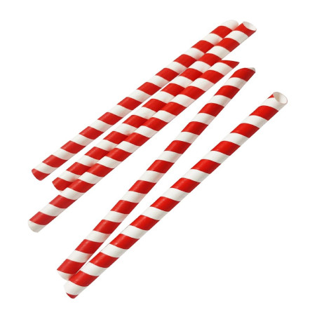 Paille à thé à bulles compostable Fiesta rouge et blanc 12x210mm (lot de 150)
