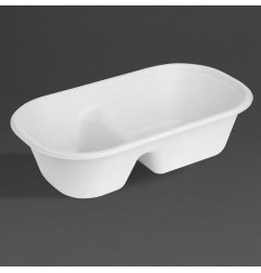 Barquettes ovales 2 compartiments en bagasse Fiesta Compostable 900ml (lot de 100)