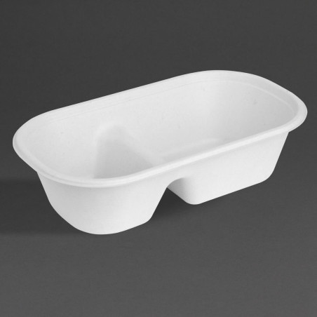 Barquettes ovales 2 compartiments en bagasse Fiesta Compostable 900ml (lot de 100)