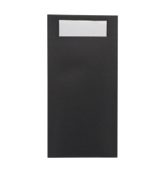 Pochettes à couverts Europochette taille royale noire avec serviette blanche douce 2 plis (lot de 250)