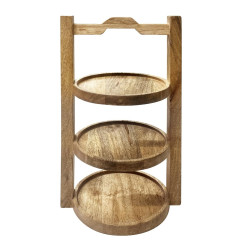 Support 3 niveaux en bois de manguier Olympia pour assiettes de 150mm