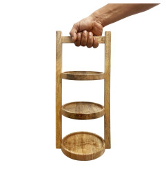 Support 3 niveaux en bois de manguier Olympia pour assiettes de 150mm