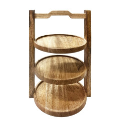 Support 3 niveaux en bois de manguier Olympia pour assiettes de 200mm