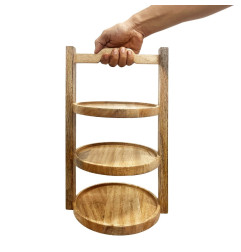 Support 3 niveaux en bois de manguier Olympia pour assiettes de 200mm