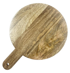 Support de présentation rond avec poignée en bois de manguier avec pieds en métal Olympia 400x300x80mm