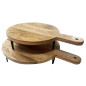 Support de présentation rond avec poignée en bois de manguier avec pieds en métal Olympia 350x250x80mm