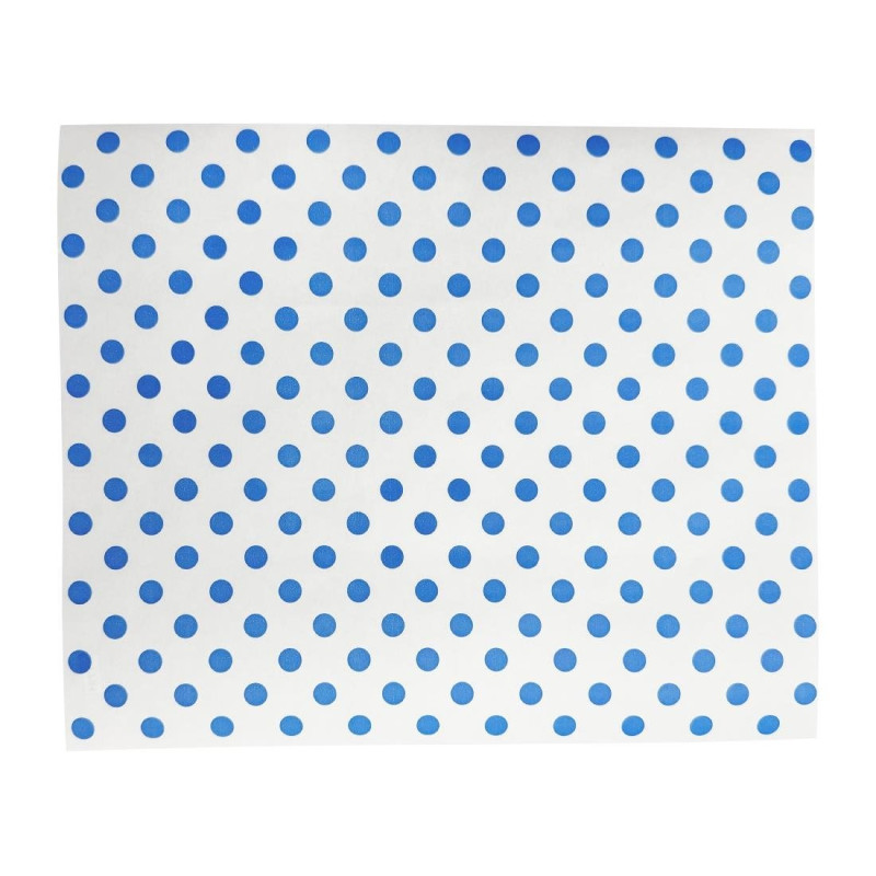 Papier d'emballage burger Fiesta Compostable points bleus 250x300mm (lot de 200)