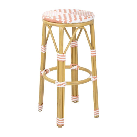 Tabourets de bar en rotin PE style parisien Bolero corail (lot de 2)
