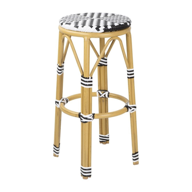 Tabourets de bar en rotin PE style parisien Bolero noirs (lot de 2)