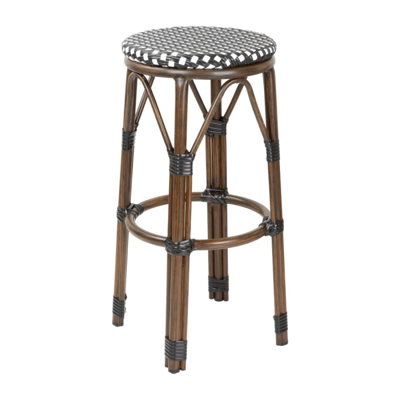 Tabourets de bar en rotin PE style parisien Bolero bois foncé noirs (paquet de 2)