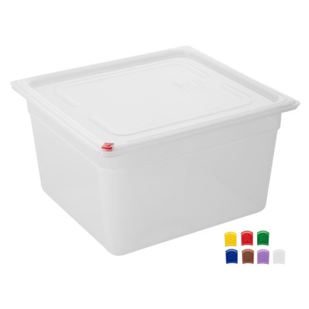 Bacs PP Hygiplas Click GN 2/3 avec couvercles et 7 clips de couleur 200mm 16,1L (lot de 4)