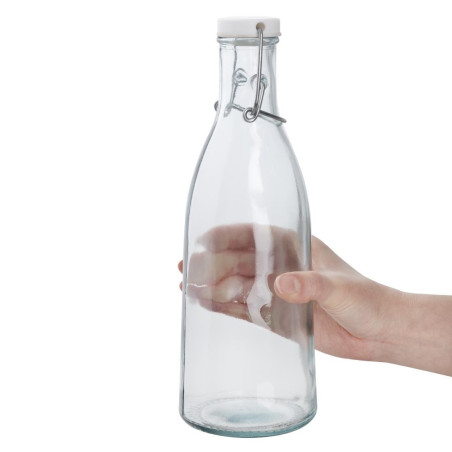 Bouteilles en verre recyclé Olympia avec bouchon mécanique 1L (lot de 6)