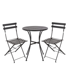 Ensemble table et 2 chaises pliantes d'extérieur en acier noir Bolero 