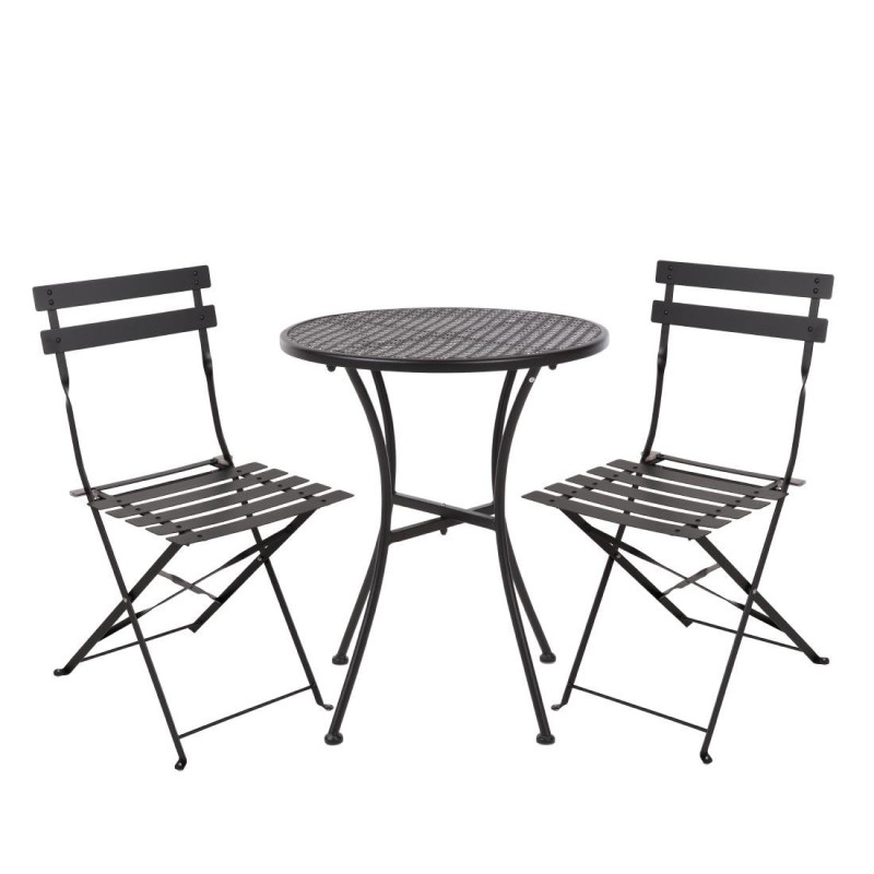 Ensemble table et 2 chaises pliantes d'extérieur en acier noir Bolero 