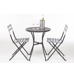 Ensemble table et 2 chaises pliantes d'extérieur en acier noir Bolero 