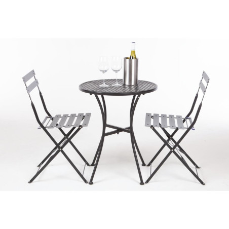 Ensemble table et 2 chaises pliantes d'extérieur en acier noir Bolero 
