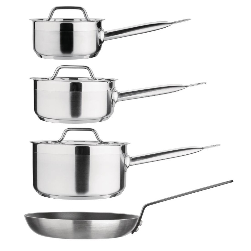 Ensemble 4 pièces casseroles avec couvercles et poêle Nisbets Essentials Cook Like A Pro