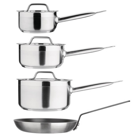 Ensemble 4 pièces casseroles avec couvercles et poêle Nisbets Essentials Cook Like A Pro