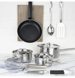 Ensemble 4 pièces casseroles avec couvercles et poêle Nisbets Essentials Cook Like A Pro