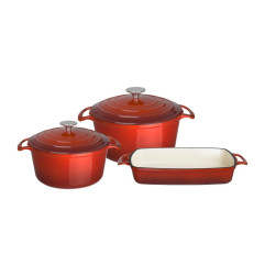 Lot de 3 plats en fonte Vogue rouges