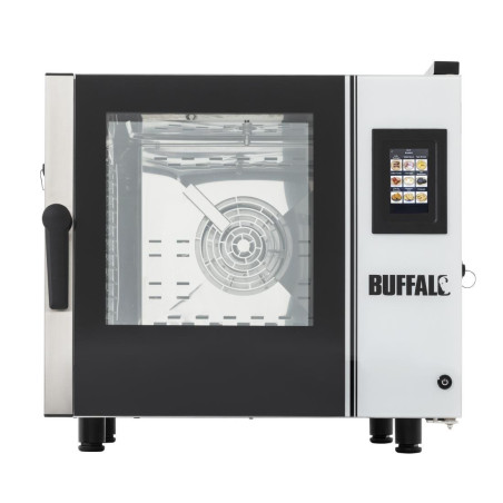 Four mixte compact à écran tactile Buffalo 6 x GN 1/1 avec support, kit d'installation et hotte d'extraction