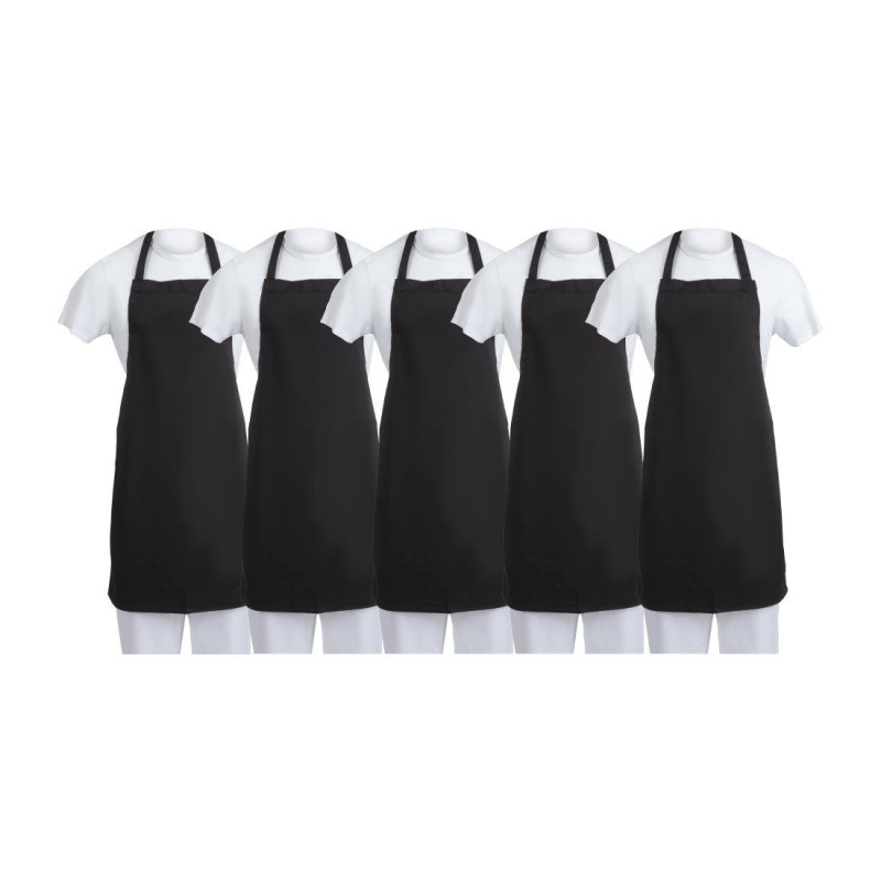 Tabliers bavette en polycoton Whites noirs (lot de 5)
