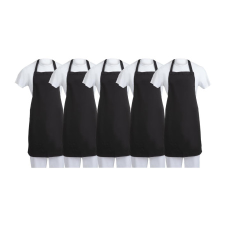 Tabliers bavette en polycoton Whites noirs (lot de 5)