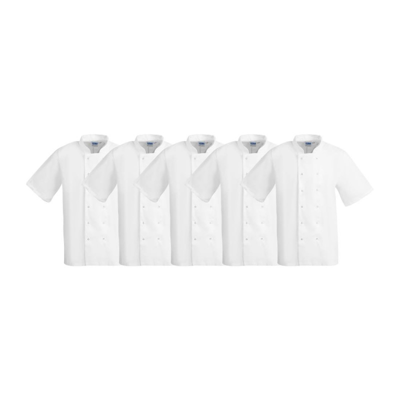 Vestes de cuisine manches courtes Whites Boston blanches L (lot de 5)