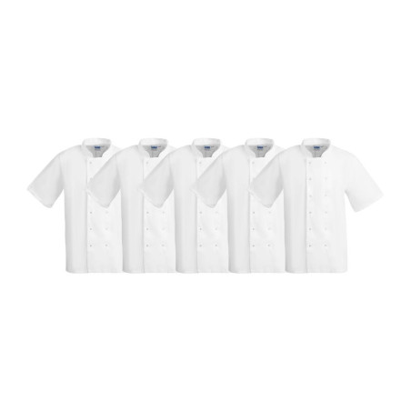 Vestes de cuisine manches courtes Whites Boston blanches L (lot de 5)