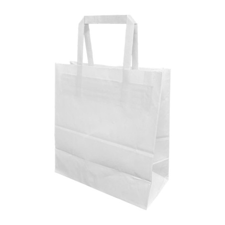 Sacs en papier blanc moyens avec poignées plates Fiesta Recyclable (lot de 250)