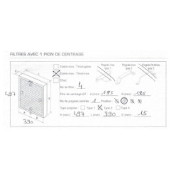 filtre de hotte sur-mesure avec un pion et une poignée 390xH497x15mm