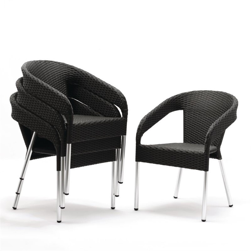 Fauteuils enveloppants bistro en rotin PE anthracite Bolero (lot de 4)