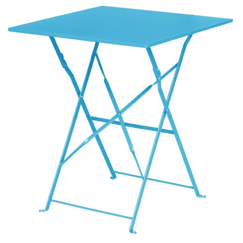 Table de terrasse carrée en acier Bolero bleu turquoise 600mm
