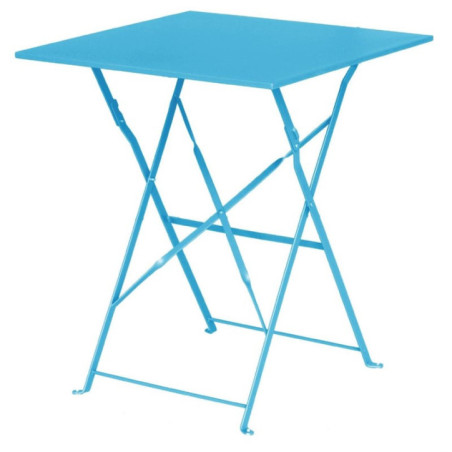 Table de terrasse carrée en acier Bolero bleu turquoise 600mm