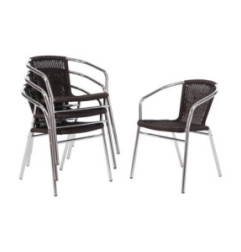 Fauteuils en rotin PE empilables Bolero noirs et aluminium (Lot de 4)