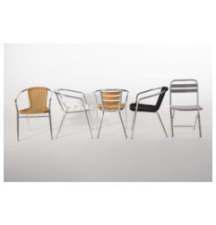 Fauteuils en rotin PE empilables Bolero noirs et aluminium (Lot de 4)