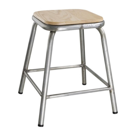 Tabouret bas en acier galvanisé avec assise en bois Bolero Cantina (lot de 4)