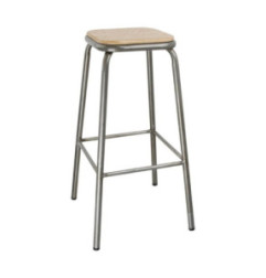 Tabouret haut en acier galvanisé avec assise en bois Bolero Cantina (lot de 4)