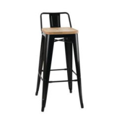 Tabourets bistro hauts avec dossier et assise en bois Bolero noirs (lot de 4)