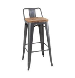 Tabourets bistro hauts avec dossier et assise en bois Bolero gris métallisé (lot de 4)