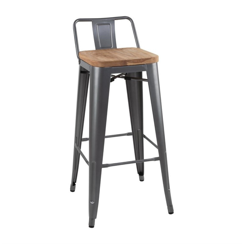 Tabourets bistro hauts avec dossier et assise en bois Bolero gris métallisé (lot de 4)