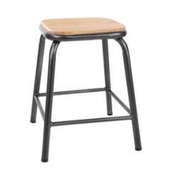 Tabourets bas avec assise en bois Bolero Cantina gris métal (lot de 4)