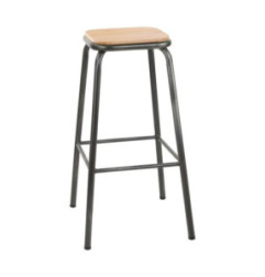 Tabouret haut gris métallisé avec assise en bois Bolero Cantina lot de 4