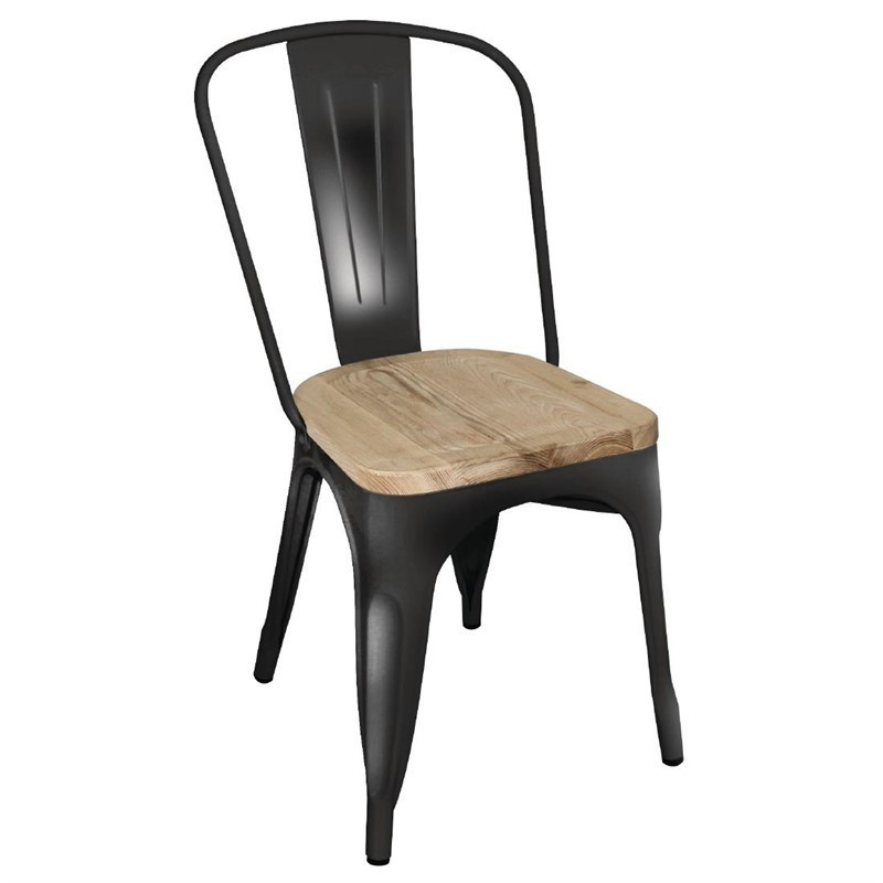 Chaise en acier noir avec assise en bois Bolero Bistro (lot de 4)