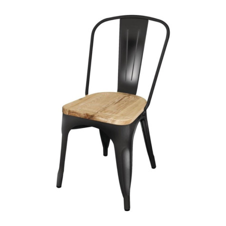 Chaise en acier noir avec assise en bois Bolero Bistro (lot de 4)