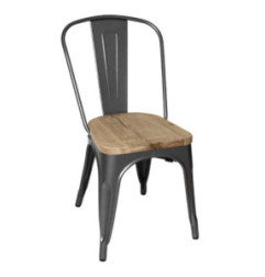 Chaises en acier avec assise en bois Bolero Bistro gris métallisé (lot de 4)