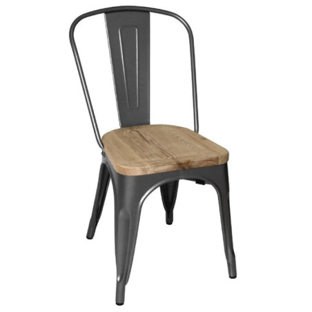 Chaises en acier avec assise en bois Bolero Bistro gris métallisé (lot de 4)